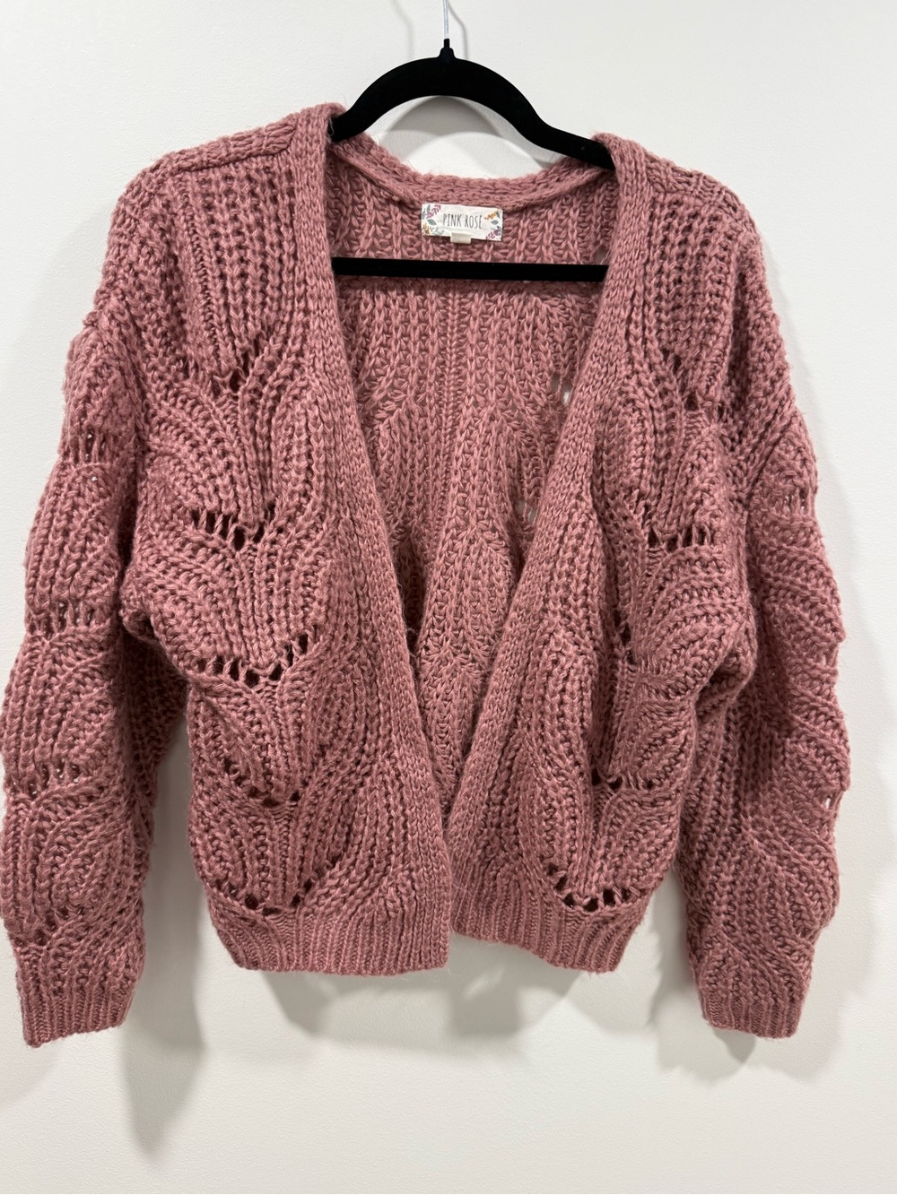 Pink Rose Chunky Open-Front Cardigan in Rose